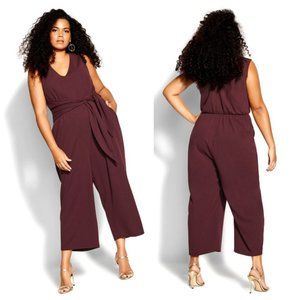NWT City Chic Olivia  Waist Tie Jumpsuit in Garnet Relaxed Fit Wedding Party